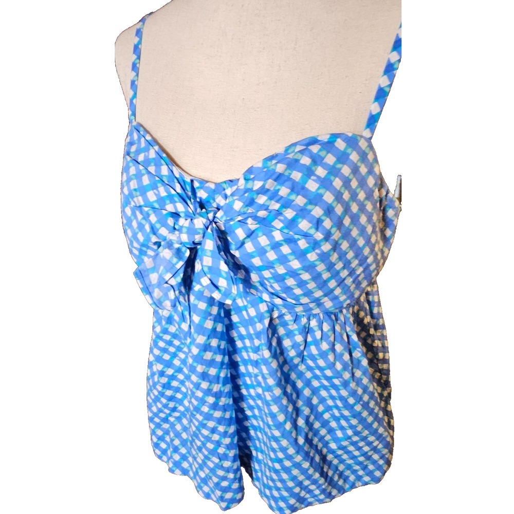 Lilly Pulitzer Mitzi Cotton Cami Tank Top Boca Blue Check Babydoll 8 013178